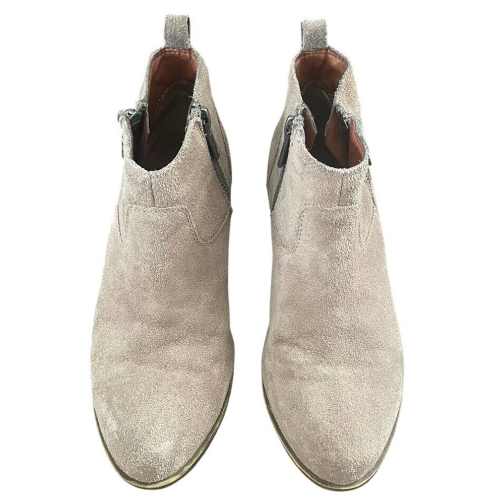 Lucky Brand Women Suede Ankle Boots Side Zip Block Heel Taupe‎ Size 5.5